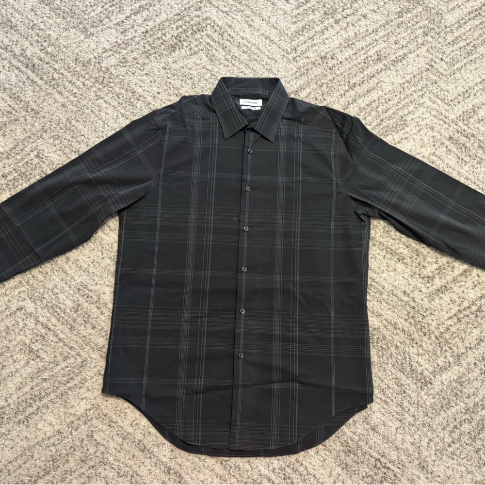 CALVIN KLEIN Men’s Gray Long Sleeve Dress Button Up